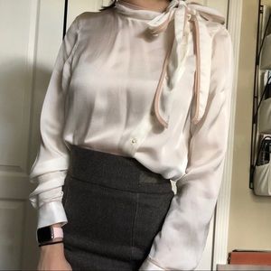 Zara Basics Neck Tie Button Up Blouse